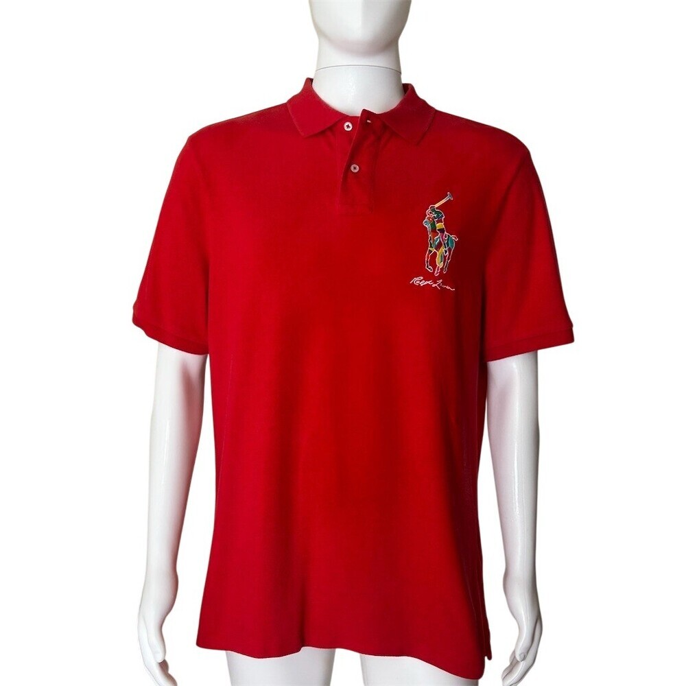 Polo Ralph Lauren Polo Shirt Mens L Red Classic Fit Big Pony Logo Short - Picture 2 of 8